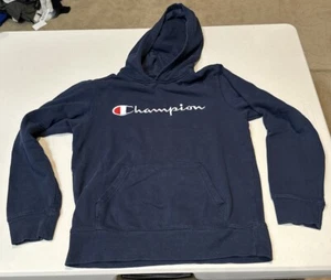 Champion Sweatshirt Pullover Hoodie Navy Blue Embroidered Youth Boys Size Large - Picture 1 of 3