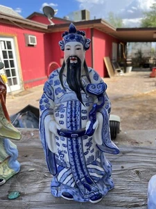 Aristócrata mandarín 13"", cerámica azul y blanca pintada a mano, gran base de lámpara - Imagen 1 de 4