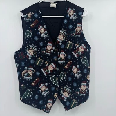 Bobbie Brooks 背心女式 XL 黑色圣诞树圣诞老人节日节日 — 第 1/4 张图片