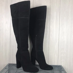 Gianni Bini Ventah Boots Suede Leather Black Over Knee Block Heel Zip Size 8 - Picture 1 of 12