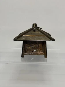 Vintage brass incense burner hut marked symbol Japan pagoda cherry blossoms 2.5" - Picture 1 of 9