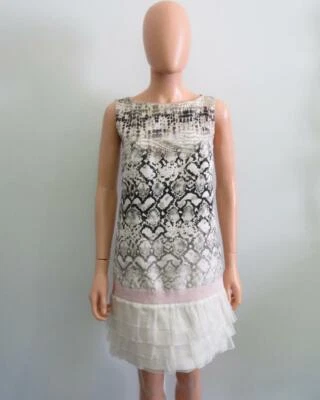 Nuevo con etiquetas Vestido Giambattista Valli Marfil/Negro Estampado Pitón Seda Sin Mangas 38/US 2 Foto 1 de 4