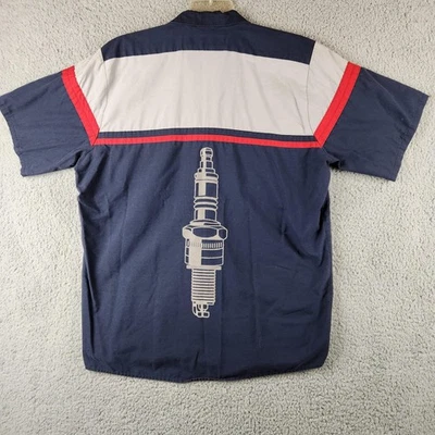 Vintage Mechanic Red Kap Work Shirt Mens Large Navy Short Sleeve  Spark Plug - Image 1 of 4