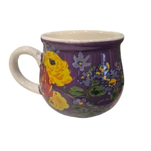 Die Pionierin lila Blumen Gartenwiese Keramik Topf Bauch Becher selten QVC - Bild 1 von 6