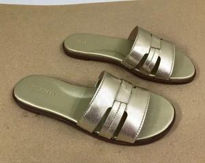 NEW COLE HAAN Womens Flynn Leather Strap Slide Flat Sandal US 8 Soft Gold W32123 - Picture 1 of 24