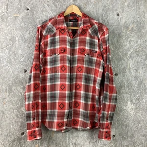 Lucky Brand Hemd Herren Medium rot kariert Dobby Western Druckknopfleiste Southwestern - Bild 1 von 15