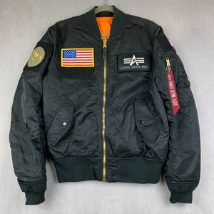 Alpha Industries Mens MA-1 Heritage Bomber Jacket Medium Slim Fit Black Full Zip - Foto 1 di 14