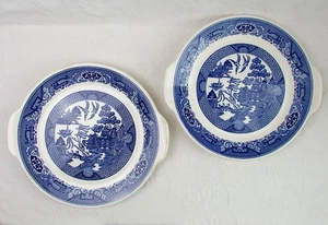 2 Vintage Blue Willow Ware von Royal China Ohio Griff Teller Platte 10,5" - Bild 1 von 6