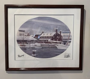 Winter Dockside, Annapolis, MD, By John Moll Framed Matted Print Art Vintage - Picture 1 of 13