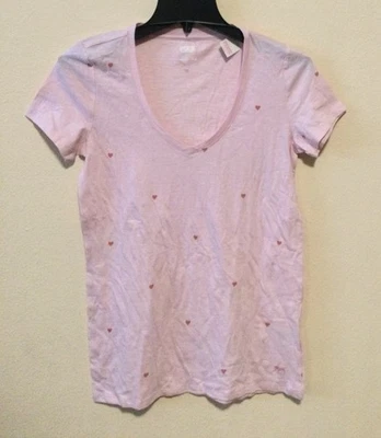 NEW Victoria's Secret PINK Comfy Short Sleeve HEART V Neck T-Shirt XSmall N5384P - Image 1 of 4
