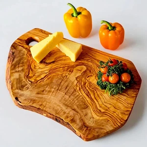 Natural Irregular Shaped Olive Wood Chopping Cheese Cutting Board With Hole UK - Picture 1 of 15