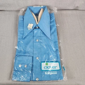 Clover Mens Button Down Shirt Size 15 32 Long Sleeve Poly Cotton Perma Press - Picture 1 of 6