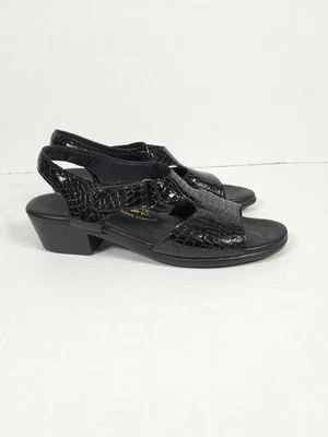 SAS Suntimer Black Croc Embossed Leather Slingback Heel Strap Sandals Sz 8.5 M - Image 1 of 4