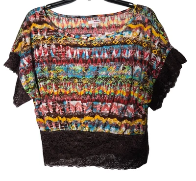 Bongo Mujer Multicolor Recortado Encaje Top Talla Grande Boho Hippie Y2K Verano Femenino Foto 1 de 4