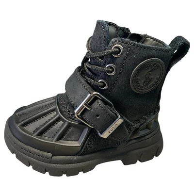 Botas altas Polo Ralph Lauren Oslo de cuero negro punta con tapa de goma niño pequeño talla 5 Foto 1 de 4