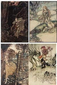 Arthur Rackham from Undine Set of 4 A4 Size Vintage Wall Art Fantasy Pictures - Picture 1 of 5