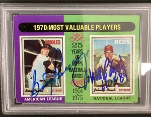 Johnny Bench Signed 1975 Topps #208 Baseball Card Boog Powell Autograph PSA/DNA9 - Picture 1 of 3