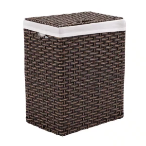 NEW Woven Wicker Laundry Hamper Collapsible Storage Basket w/ Washable Liner - Picture 1 of 5