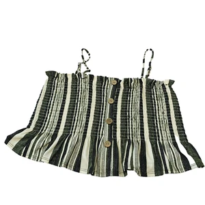 No Boundaries Y2K Top gesmokt Cami Crop JR 21 grün Streifen Rüschen Retro Fee - Bild 1 von 9