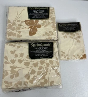 Vtg Springmaid Wondercale Double Fitted & Flat Sheet W/ Pillowcase Floral - Image 1 of 4