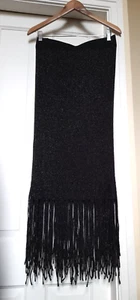 River Island Black Ribbed Knit Tassel Fringe Midi Skirt UK 14 NEW - Picture 1 of 10
