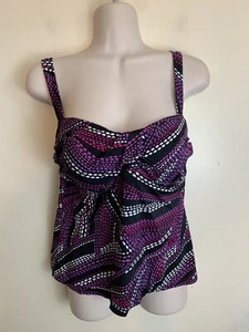 Sonoma Tankini Top Talla 10 Negro Púrpura Rosa Blanco Lunares Traje de Baño - Imagen 1 de 4