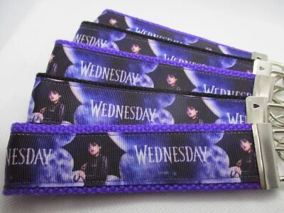 Wednesday Ribbon on Strong Webbing Key Fob Keychain Wristlet (Addams Family TV) - Image 1 of 4