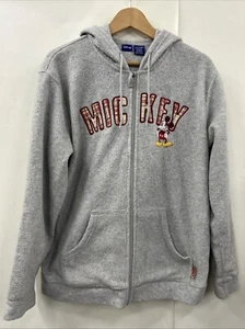 Vintage Disney Mickey Mouse Spellout Embroidered Full Zip Fleece Gray Hoodie LRG - Picture 1 of 11