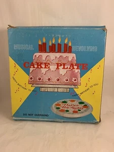 Vintage Happy Birthday Musical Revolving Cake Plate With Box  - Picture 1 of 9