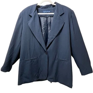 Karen Scott II Navy Blazer Jacket Plus Size 24W One Button, Padded Shoulders - Picture 1 of 5