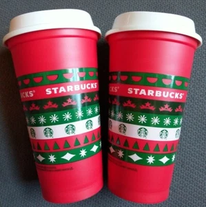 Starbucks 2020 Holiday Christmas Reusable Cup Red 16oz 2 Stück NEU - Bild 1 von 7