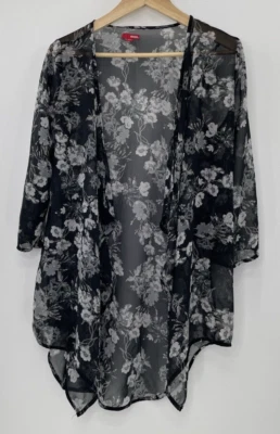 Blusa Bongo Para Mujer de Gasa Transparente Floral Frente Abierto Talla Pequeña, Ropa de Trabajo, Boho Foto 1 de 4