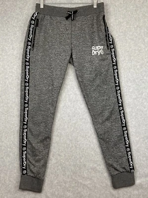 Superdry Luxe Jogger Womens Med Gray Space dye Fleece Lined Side Stripe Spellout - Image 1 of 4