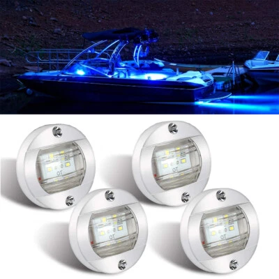 4X Blue Round 3" Marine Boat LED Stern Transom Lights Cabin Deck Courtesy Light Foto 1 de 4