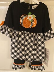Rare Editions Pumpkin Black White Check Thanksgiving 18 Months Top Pants NEW