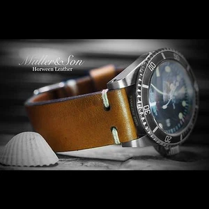 Correa de reloj de cuero genuino Müller&Son Horween bronceado 20 mm ~ ""Orejas de perro"" estilo - Imagen 1 de 8