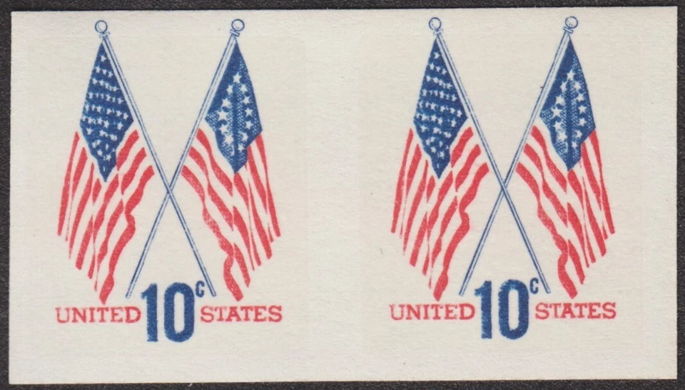 1973 IMPERF PAIR MNH 10¢ CROSSED FLAGS COIL #1519a, F-VF, CURRENT CATALOG $35 - Image 1 of 1