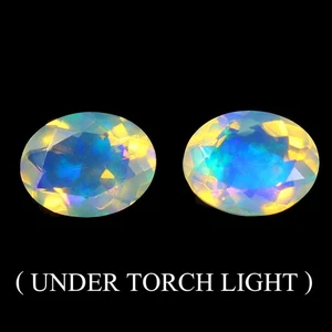 Pair 2pcs Oval Cab AAA Floral Flash Play Of Color Crystal Fire Opal 2.71ct 9x7mm - Picture 1 of 14