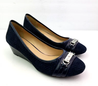 Antonio Melani Marva Womens Size 10 Navy Blue Leather Slip On Wedge Pump Shoes - Image 1 of 4