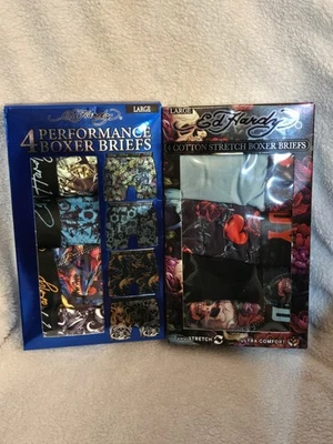 Ed Hardy 2 Nuevos paquetes de 4 calzoncillos boxer grandes de algodón elástico de rendimiento para hombre 36-38 Foto 1 de 4