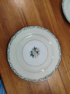 Dinner Plate Noritake Mystery #14 White Rose Leafy Band Cream Gold Accents 9 7/8 - Image 1 of 4