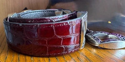 Cinturón de cuero Brighton vintage rojizo/marrón reversible plateado/gris 27" Foto 1 de 4