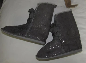 Crazy 8 grau silber Glitzer Fell gefüttert Wildlederimitat Stiefel Mädchen Neu mit Etikett 3 - Bild 1 von 2
