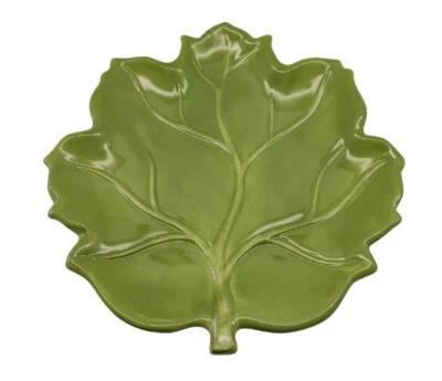 AVELLINO By Tabletops Gallery  Butter Green Leaf Shaped Plate Hand Painted - Image 1 of 4