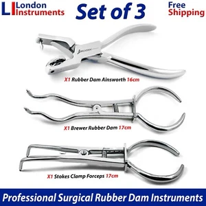 Juego de 3 pinzas de goma endodóntica dental Ainsworth Punch Brewer Stokes - Imagen 1 de 5