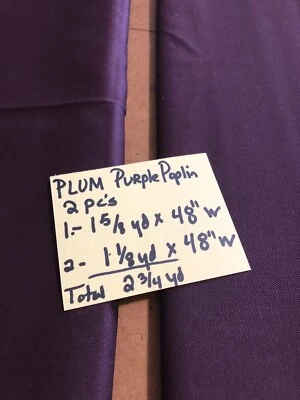 Plum Purple Poplin Fabric Solid Poly Poplin  2 PCs 1 5/8 & 1 1/8 Yds X 48” Wide - Image 1 of 3