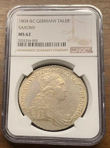 1804 Germany State Saxony IEC Taler Coin NGC MS62 Thaler UNC Golden Rose Toning - Picture 1 of 2