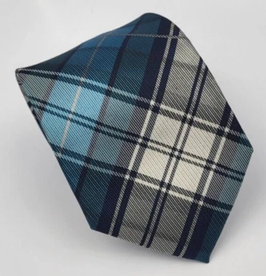 Express Silk Tie Blue Black White Plaid Geometric Men Necktie 58 x 3.25 - Image 1 of 4
