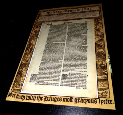 RARE-1537-Matthews-Tyndale Bible Leaf-1st Edition-Isaiah 30-33-Folio-in Poster - Image 1 of 4