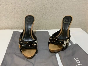 Dior Vintage Leopard Canvas Bow Detail Wood Clog/ Slides Sz 37 - Picture 1 of 12